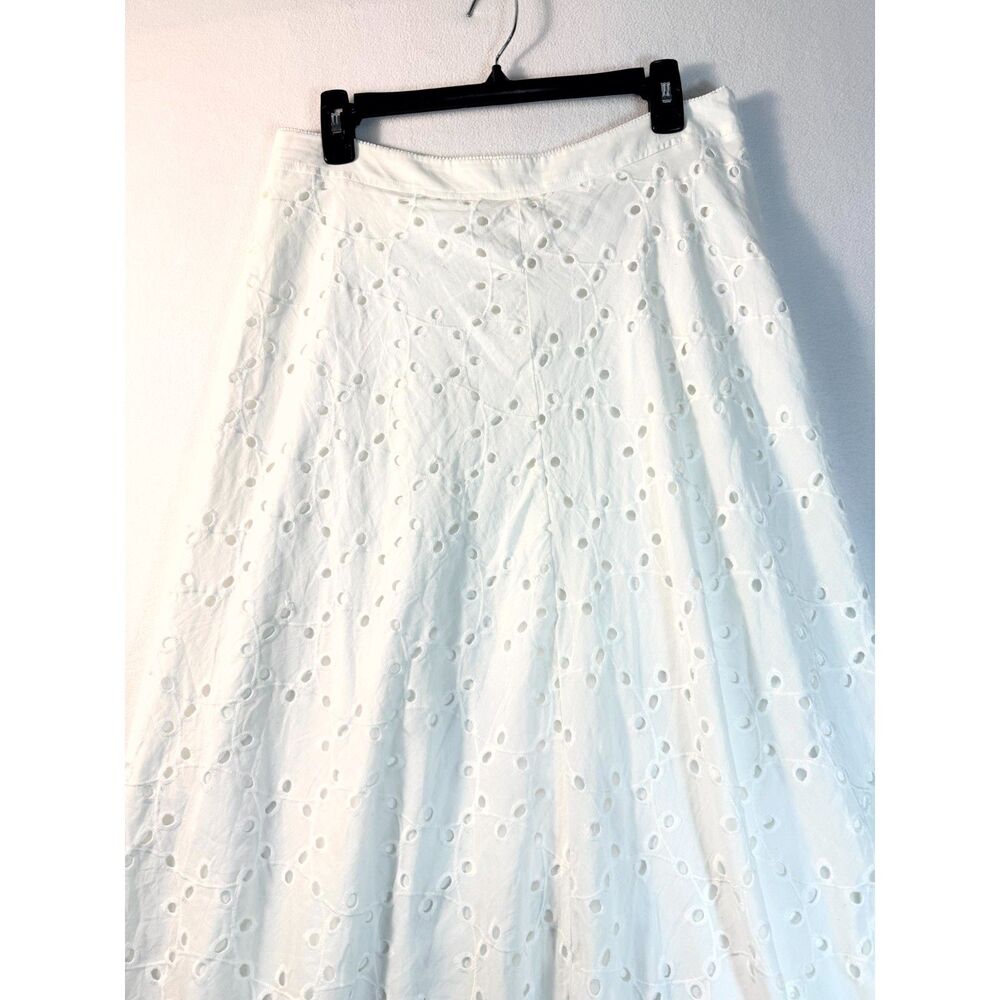 COMMENSE Women’s L White Eyelet Embroidered A-Line Maxi Skirt Lined - Picture 11 of 12